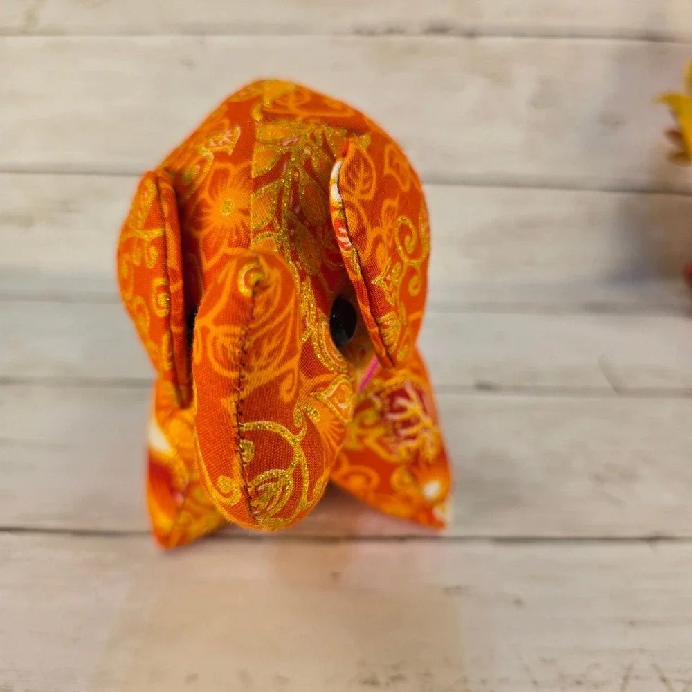 Chinese Zodiac Plush Set Red Sequin Dragon and Orange Floral‎ Elephant Decor